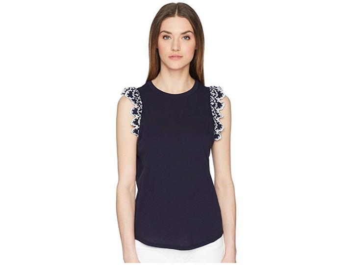 Kate Spade New York Eyelet Sleeveless T-shirt (rich Navy) Women's T Shirt