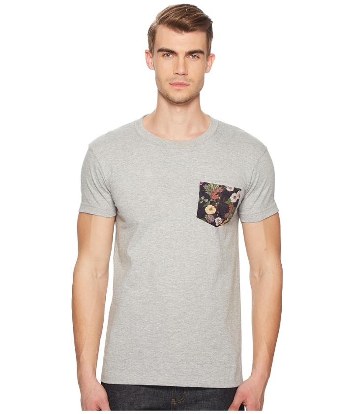 Naked & Famous Antique Botanical Painting Pocket T-shirt (heather Grey/navy Antique) Men's T Shirt