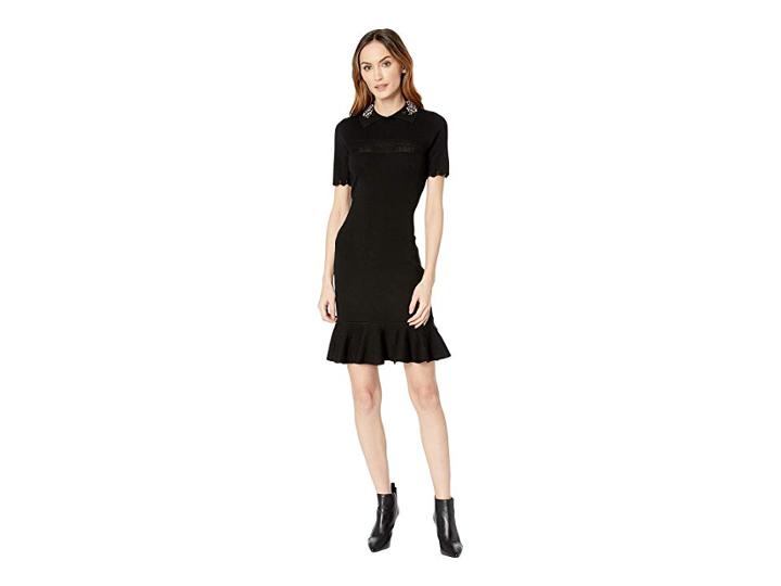 Taylor Embellished Collar Flounce Skirt Sweater Dress (black) Women's Dress