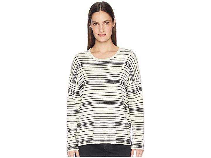 Eileen Fisher Peruvian Organic Cotton Crew Neck Box-top (soft White/black) Women's Clothing
