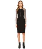 Yigal Azrouel Long Sleeve Mechanical Stretch Dress (jet/optic) Women's Dress