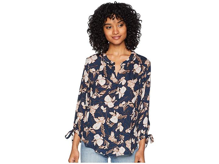 Splendid Ramo Floral Print Tie Sleeve Blouse (navy Multi) Women's Blouse