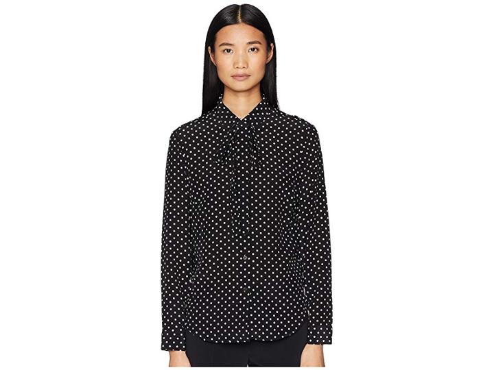 Red Valentino Polka Dot Print, Washed Silk Crepe De Chine Top (black) Women's Clothing