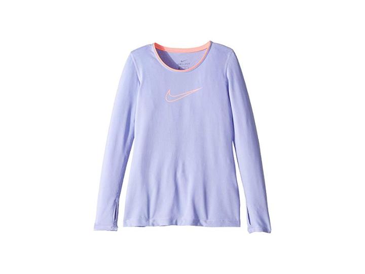 Nike Kids Pro Long Sleeve Top (little Kids/big Kids) (twilight Pulse/lava Glow/lava Glow) Girl's Clothing