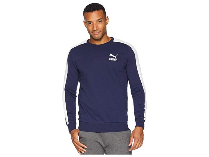 Puma Classics T7 Logo Crew (peacoat) Men's Long Sleeve Pullover