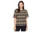 Ellen Tracy Blouse W/ Rouched Sleeve Detail (tweed Plaid/multi) Women's Blouse