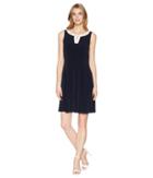 Ivanka Trump Matte Jersey Hardwear Neck A-line Dress (navy/ivory) Women's Dress