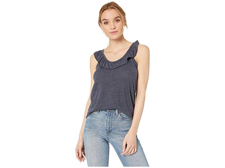 Chaser Vintage Tri-blend Ruffle Cross-back Double Scoop Tank (avalon) Women's Clothing