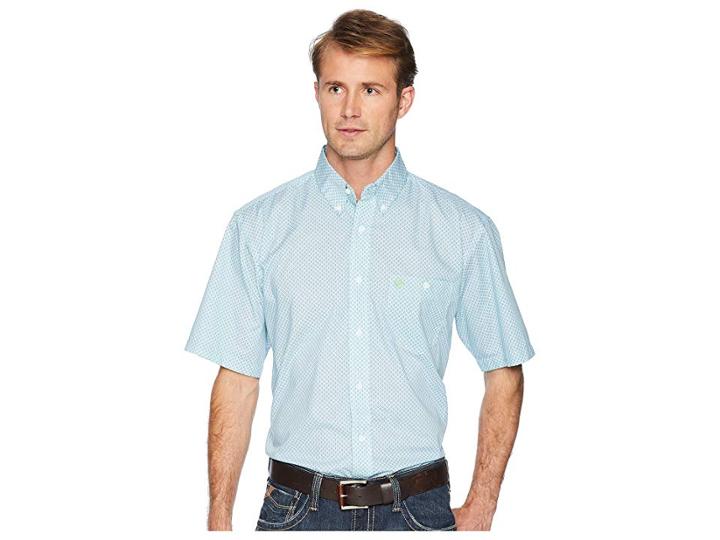 Wrangler Classic Short Sleeve Button Print (teal) Men's Short Sleeve Button Up