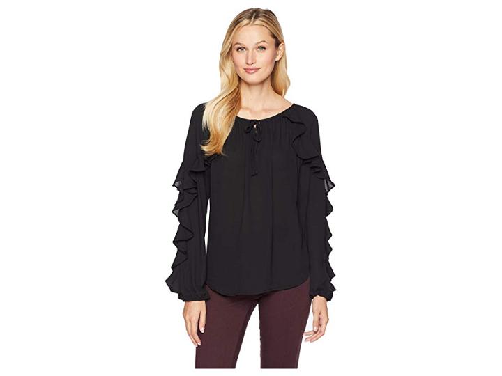 Karen Kane Tie-front Ruffle Sleeve Top (black) Women's Clothing