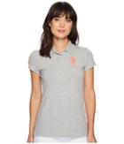 U.s. Polo Assn. Neon Logos Short Sleeve Polo Shirt (grey/pink) Women's Short Sleeve Knit