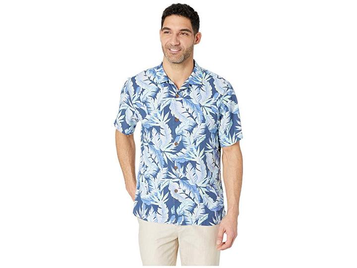 Tommy Bahama Break Wave Fronds Hawaiian Camp Shirt (ocean Deep) Men's Short Sleeve Button Up