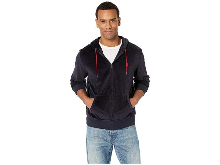 Polo Ralph Lauren Velour Track Full Zip (aviator Navy) Men's Clothing