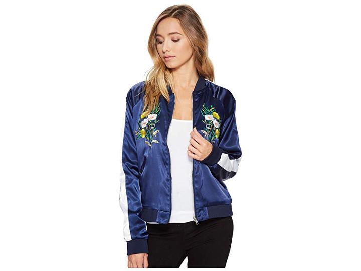Romeo & Juliet Couture Floral Bomber Jacket (navy) Women's Coat