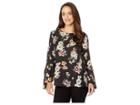 Vince Camuto Specialty Size Petite Flared Sleeve Floral Story Blouse (rich Black) Women's Blouse