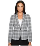 Tahari By Asl Plaid Long Sleeve Jacket (grey/ivory) Women's Coat