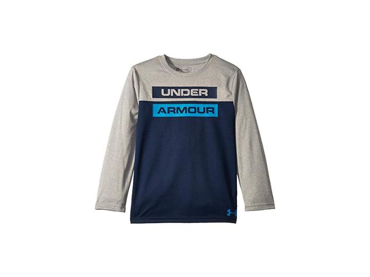 Under Armour Kids Blocked Wordmark Long Sleeve (little Kids/big Kids) (true Grey Heather) Boy's Clothing