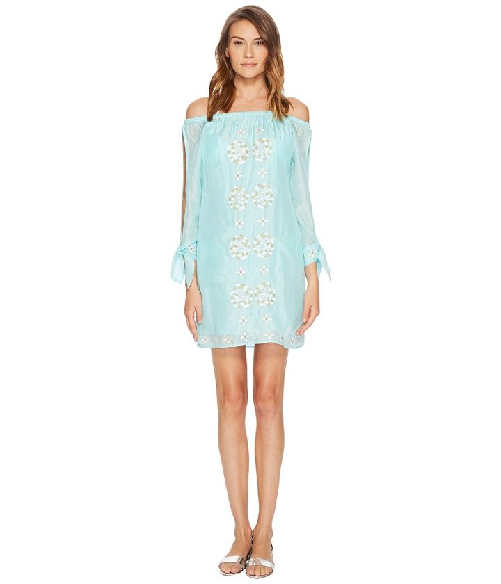 Letarte Embroidered Off The Shoulder Dress Cover-up (aquamarine) Women's Swimwear