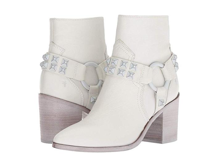Frye Flynn Deco Stud Harness Short (white Polished Soft Full Grain) Women's Pull-on Boots