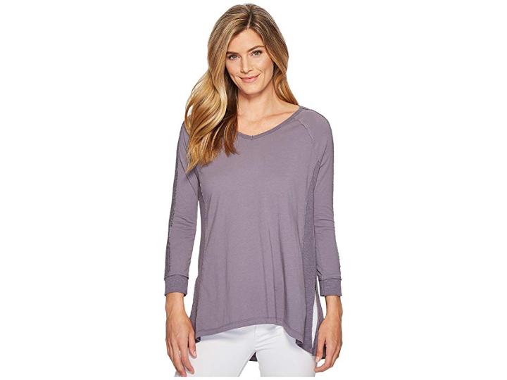 Mod-o-doc Supreme Jersey Lace Inset V-neck T-shirt (steel) Women's T Shirt