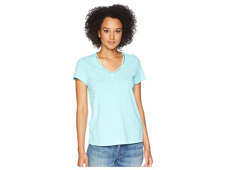 Mod-o-doc Slub Jersey Double V Short Sleeve Tee (pacific) Women's T Shirt