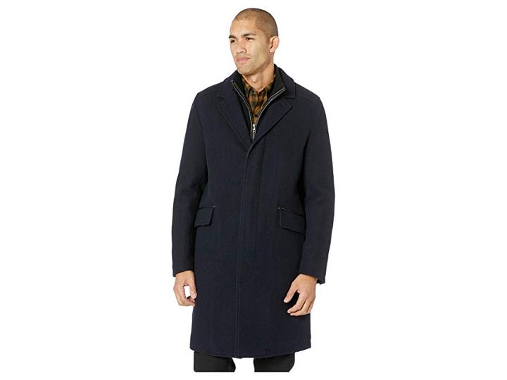 Cole Haan 39 Classic Topper With Knit Bib Faux Leather Trim (navy) Men's Coat