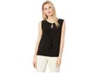 Tahari By Asl Knit Ruffle Front Top With Keyhole Neck (black) Women's Clothing