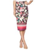 Eci Floral Striped Midi Pencil Scuba Skirt (black/pink) Women's Skirt