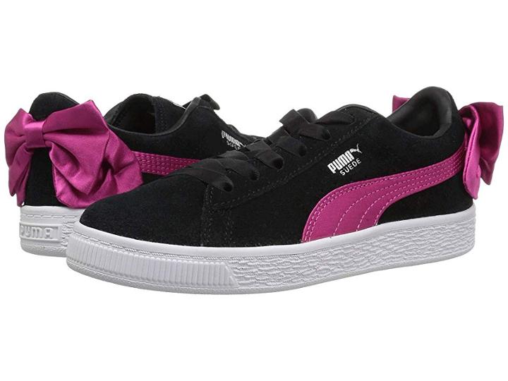 Puma Kids Suede Bow Ac (little Kid/big Kid) (puma Black/beetroot Purple) Girl's Shoes