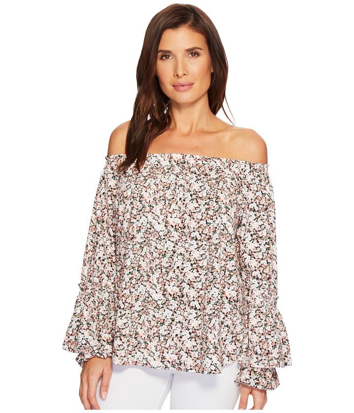 Lauren Ralph Lauren Ruffled-cuff Floral Jersey Top (blush Multi) Women's Clothing