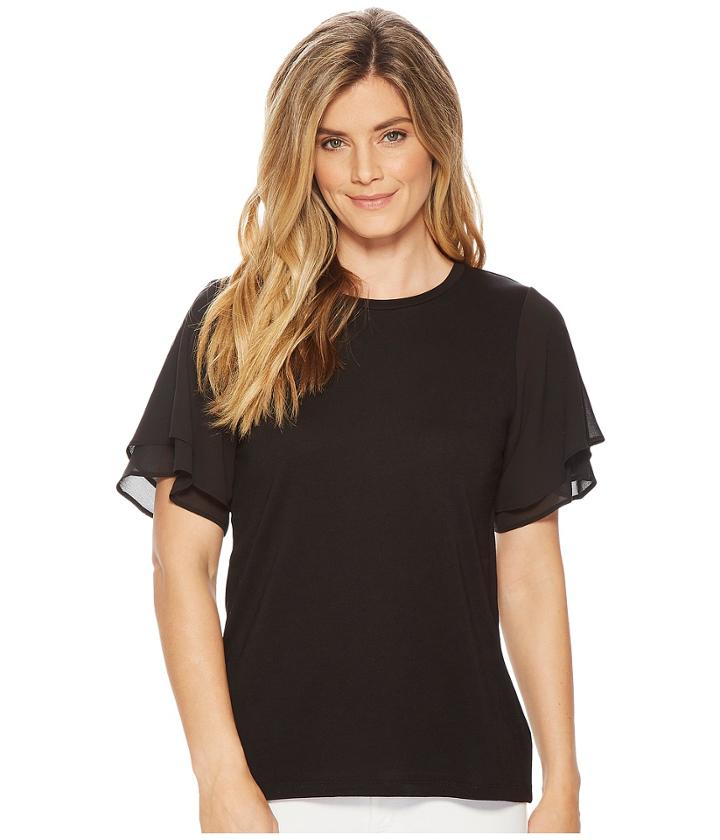 Michael Michael Kors Woven Georgette Flutter Sleeve Tee (black) Women's T Shirt