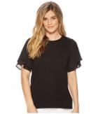 Michael Michael Kors Woven Georgette Flutter Sleeve Tee (black) Women's T Shirt