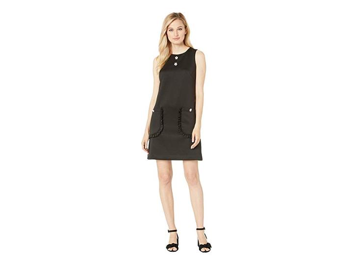Betsey Johnson Scuba Shift Dress With Pockets And Daisies (licorice) Women's Dress