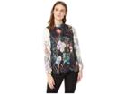 Hale Bob Florals Take Flight Rayon Stretch Satin Woven Lorena Top (black/white) Women's Clothing