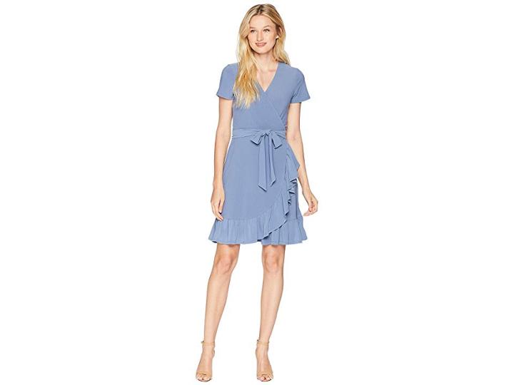 Cece Short Sleeve Belted Wrap Dress (vista Blue) Women's Dress