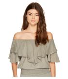 Heather Maria Twill Voile Ruffle Off The Shoulder Top (flagstone) Women's Clothing