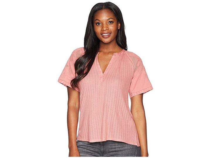 Lucky Brand Floral Drop Needle Cut Out Top (rose) Women's Clothing
