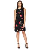 Nine West Ity Sleeveless Trapeze Dress (black/crimson Multi) Women's Dress