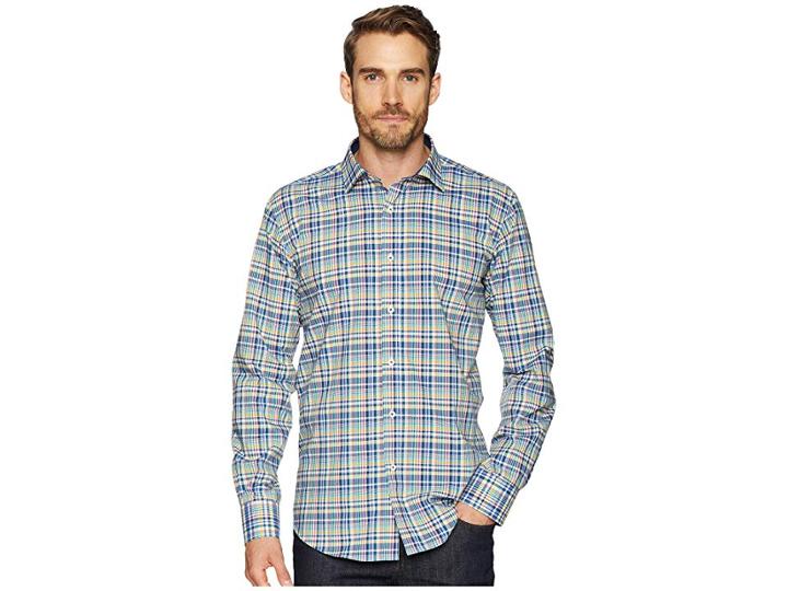 Bugatchi Shaped Fit Plaid Woven Shirt (candy) Men's Clothing