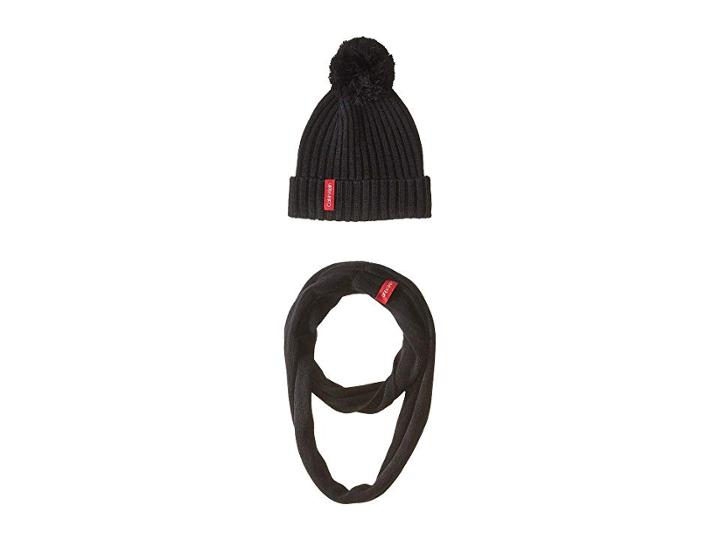 Calvin Klein Pom Hat And Loop Two-piece Set (black) Scarves