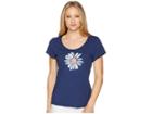 Life Is Good Big Daisy Smooth Scoop Tee (darkest Blue) Women's T Shirt