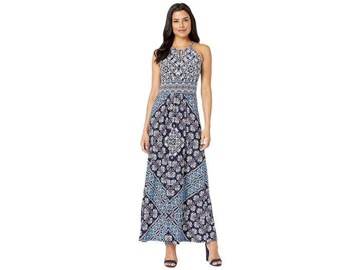 London Times Woodblock Bandana Morris Maxi (navy/blue) Women's Dress