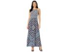 London Times Woodblock Bandana Morris Maxi (navy/blue) Women's Dress