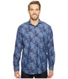 Bugatchi Long Sleeve Classic Fit Spread Collar Shirt (navy) Men's Long Sleeve Button Up