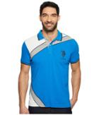 U.s. Polo Assn. Slim Fit Color Block Short Sleeve Stretch Pique Polo Shirt (blue Tile) Men's Short Sleeve Pullover