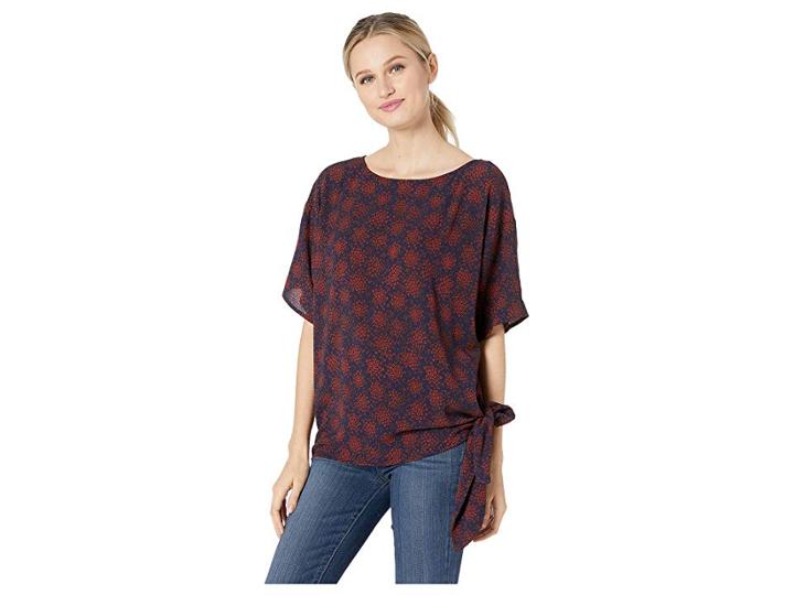 Michael Michael Kors Field Flower Tie Top (true Navy/bright Terra Cotta) Women's Clothing