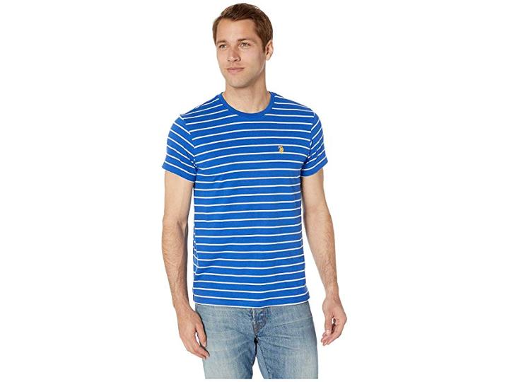 U.s. Polo Assn. Thin Stripe Crew Neck Tee (blue Raft) Men's Clothing