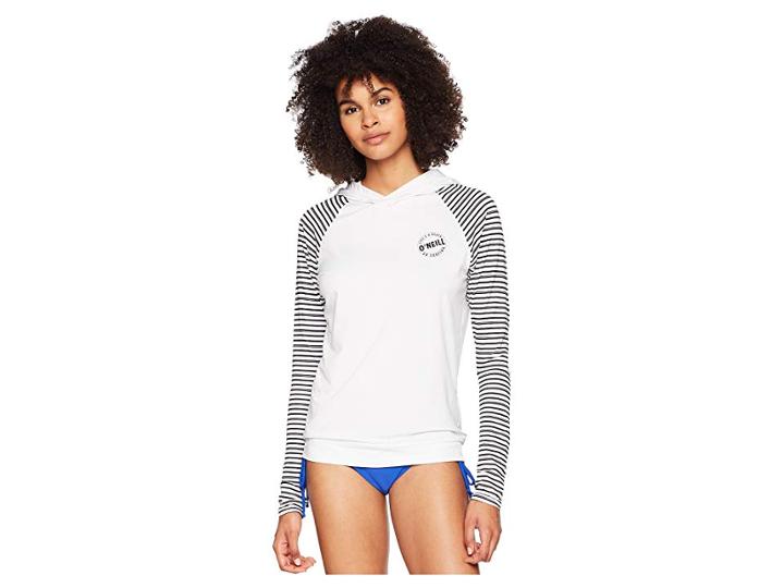 O'neill Print Long Sleeve Hoodie (white/highway Stripe) Women's Swimwear