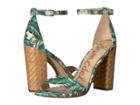 Sam Edelman Yaro Ankle Strap Sandal Heel (jade Multi Wallpaper Palm Print) Women's Dress Sandals