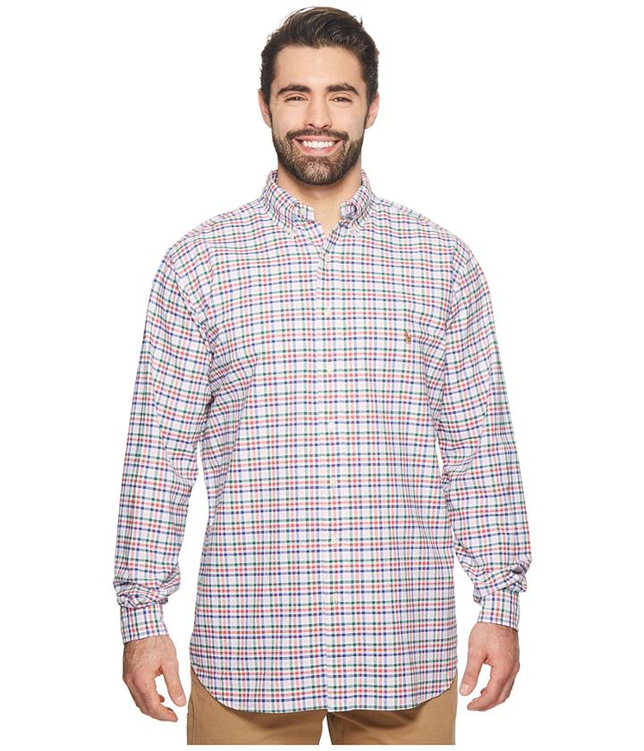 Polo Ralph Lauren Big Tall Oxford Long Sleeve Sport Shirt (pink/cherry Red Multi) Men's Clothing